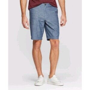 Goodfellow Men's Linden Shorts Size 42 Blue Chambray Flat Front Casual (M08)